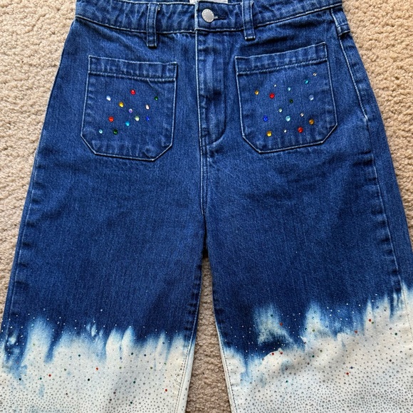 Rolla’s Upcycled Rhinestone Star Denim Bermuda Shorts Festival Boho Sparkle S - Picture 12 of 14